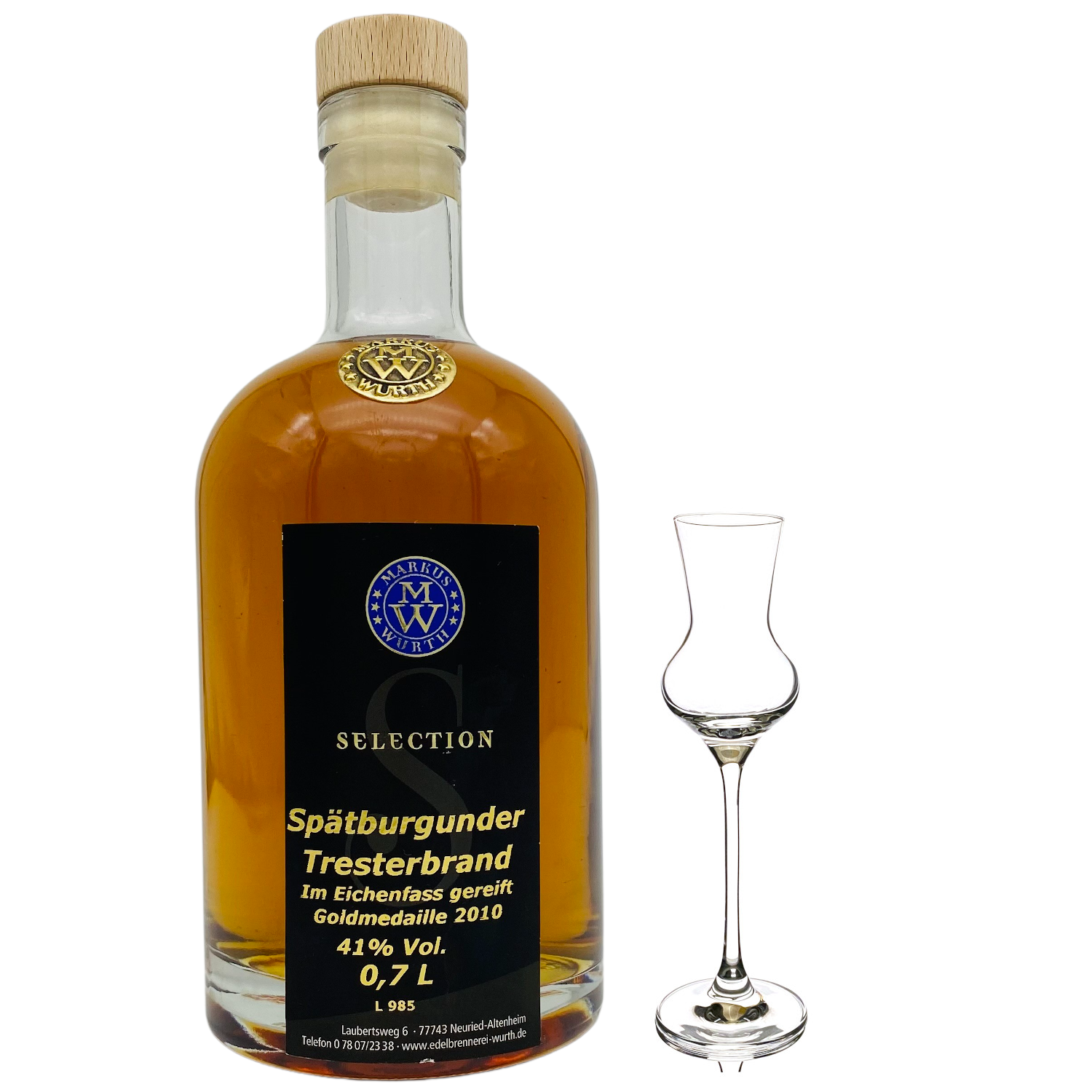 Wurth Spätburgundertrester Eichenfass Edelbrand des Jahres 2019 41%vol.