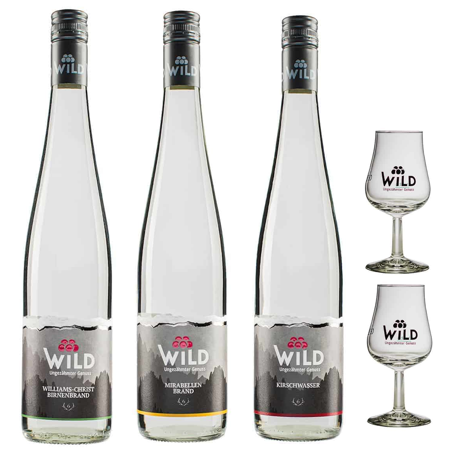 Wild Sparset 1 - Kirschwasser, Williams und Mirabelle inkl. 2 Wild-Gläser