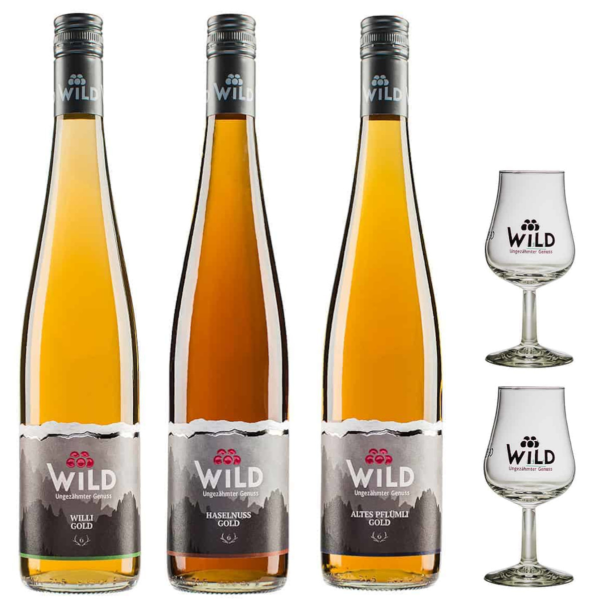 Wild Sparset 2 - 3xGoldbrände inkl. 2 Gläser Wild Sparset 2 - 3xGoldbrände inkl. 2 Gläser